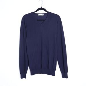 SUITSUPPLY Merino V Neck Sweater Navy Blue Slim Fit Long Sleeve Men's L